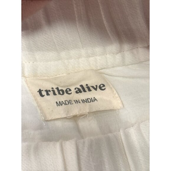 Tribe Alive Cotton Wide Leg Culotte Pants Cream Elastic Waist Cropped Med - Picture 6 of 10